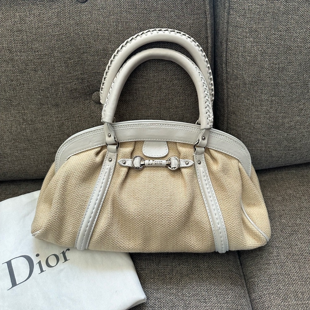 Vintage Dior “My Dior frame” raffia blend satchel - Picture 3 of 15